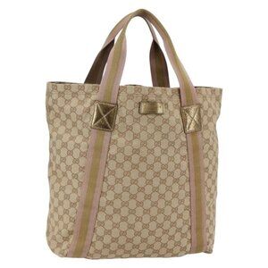 GUCCI GG Canvas Sherry Line Tote Bag Beige Gold pink
